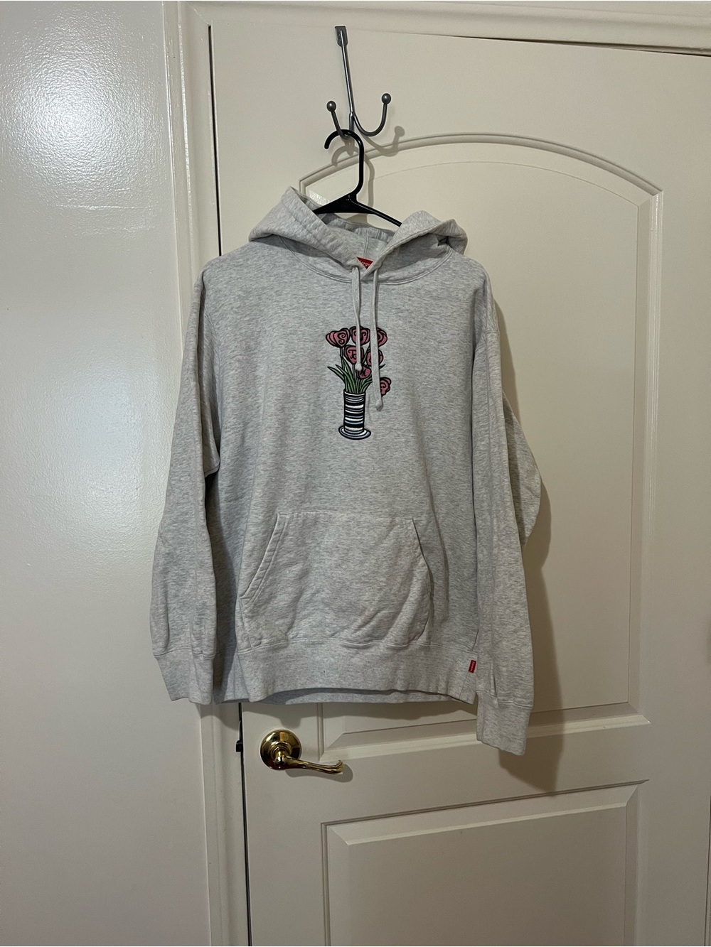 Supreme Light Gray Hoodie with Floral Vase Graphic